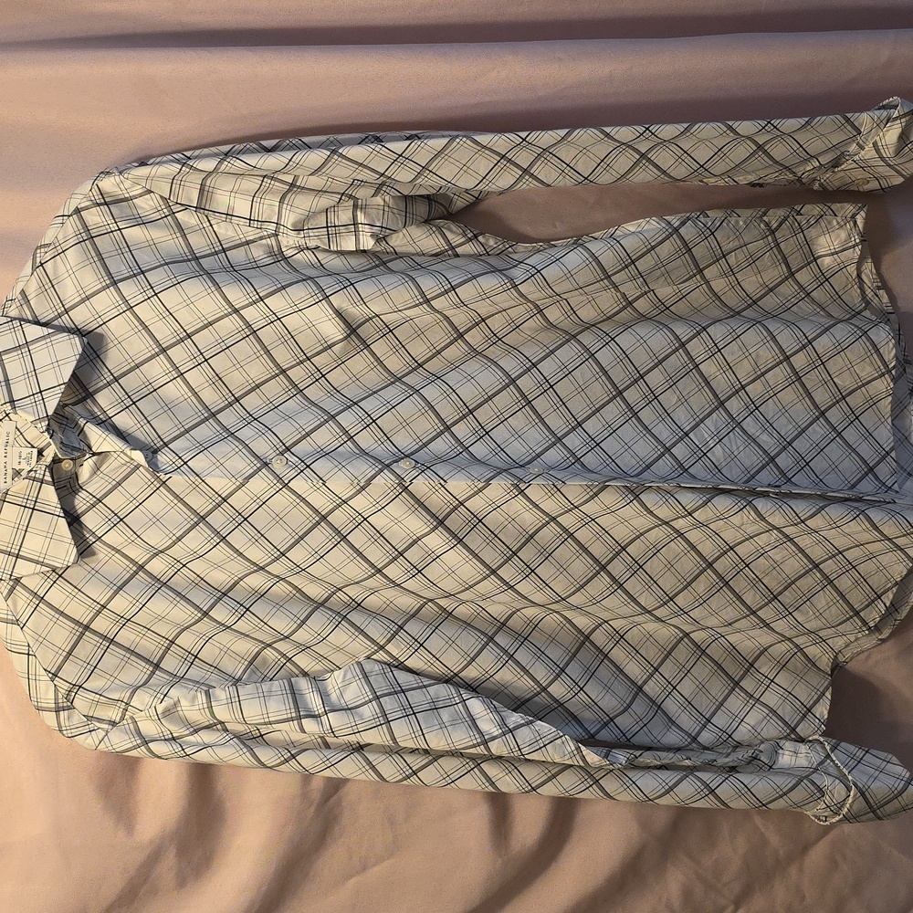 Banana Republic Men's White Checkered Shirt 16-16.5 Large (Christina #11)